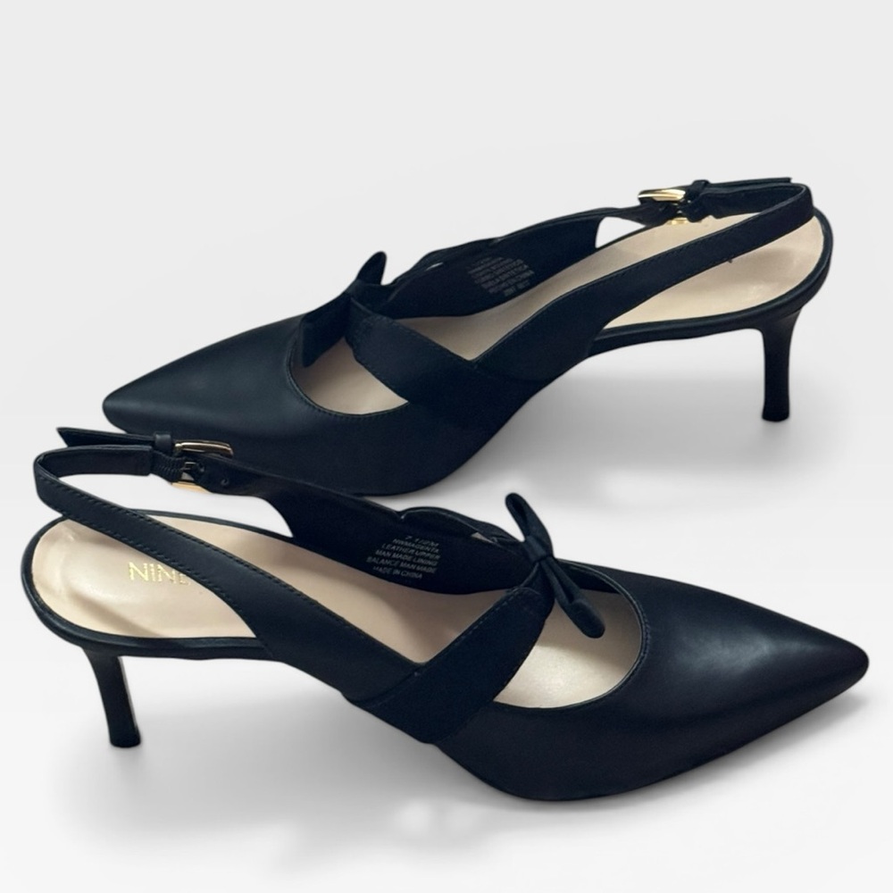 Nine West Magenta Black Pointed-Toe Slingback Pumps with Bow Sz 7.5